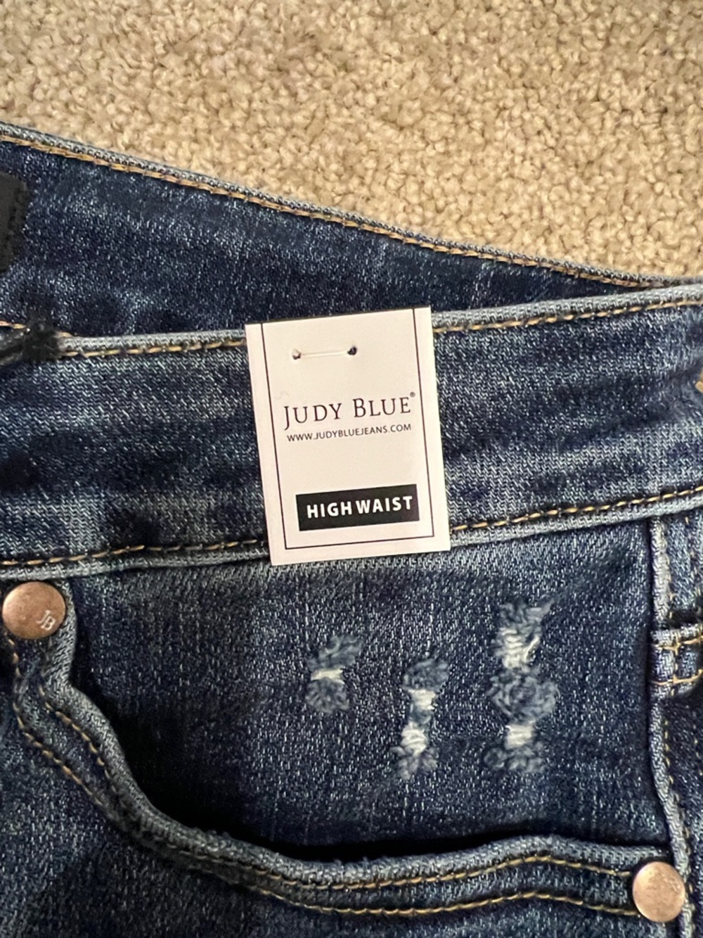 Judy Blue Dark Indigo Distressed Denim Bermuda Shorts - Picture 4 of 4